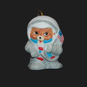 BEAR ASTRONAUT CHRISTMAS ORNAMENT BELL GIFTCO SPACE US FLAG AMERICA PATRIOTIC